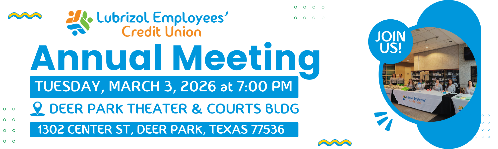 Annual Meeting March 3, 2026 at 7 pm at the deer park theater & courts building